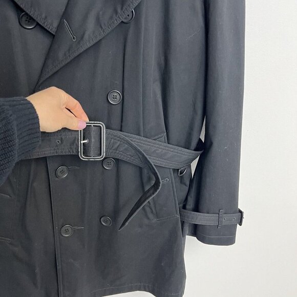 Burberry Brit Men’s Black Double Breasted Plaid Lined  Belt Trench Coat Jacket - Picture 12 of 15